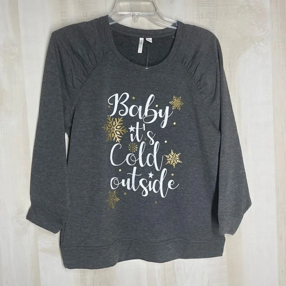 CATO new without‎ tags gray Baby it’s cold outside Holiday sweatshirt, size XS - Picture 3 of 16